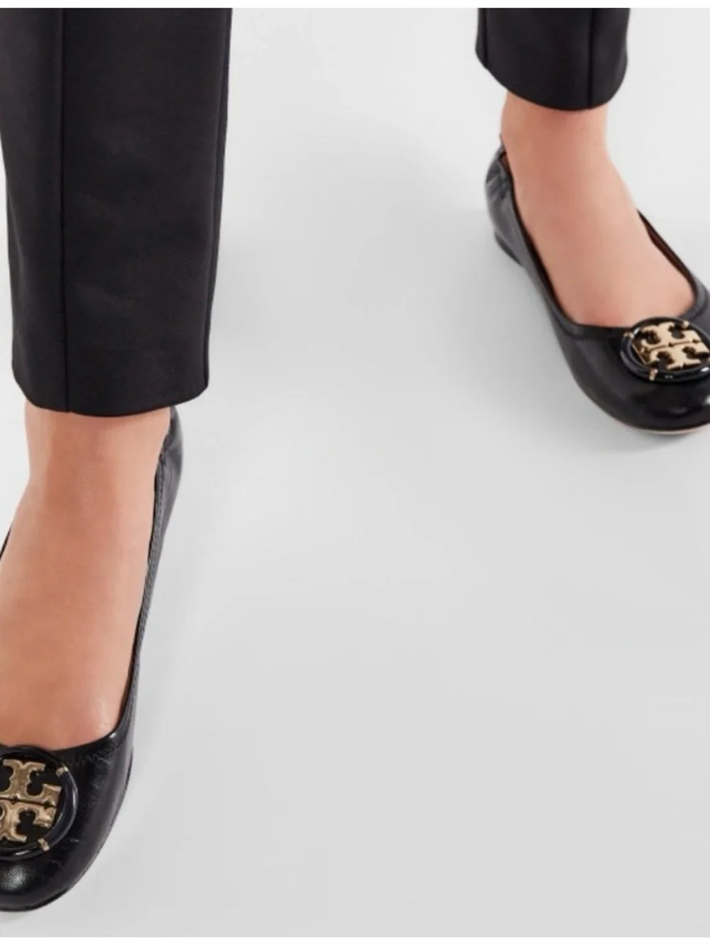 Brand New Tory Burch Black Leather Ballet Flats with Gold Medallion-Never worn